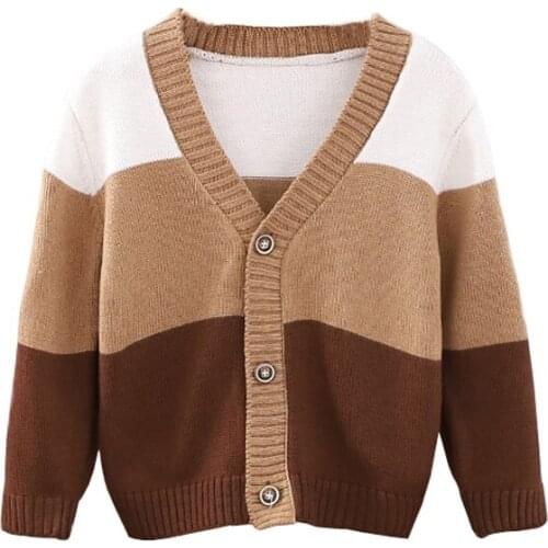 Autumn Baby Boys Sweater Toddler Boys V-Neck Knitwear Long Sleeve Cotton Cardigan Patchwork Children Clothes Kids Sweater
