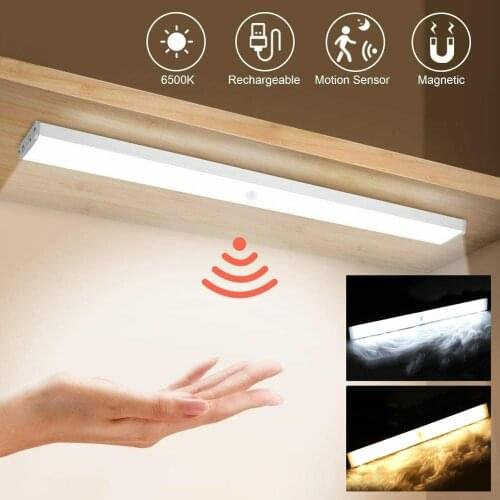60 LED Closet Light USB Rechargeable Under Cabinet Lightening Stick-on Motion Sensor Wardrobe Light with Magnetic Strip