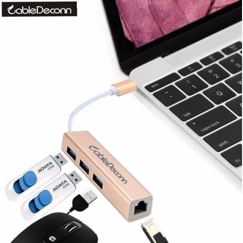 Type C to Gigabit Ethernet LAN RJ45 3 Ports USB 3.0 HUB Adapter High Speed Data Transfer Wired Network Card For Macbook Pro
