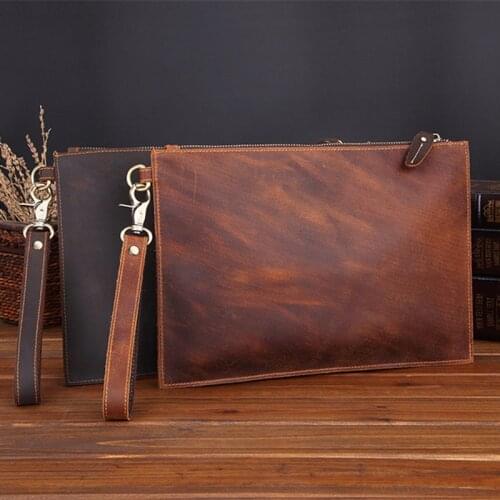 Retro Handbag Genuine Leather Casual Clutch Bag Fashion Business Wallets Large Capacity Shoulder Envelope Bag Clutch Money Purse