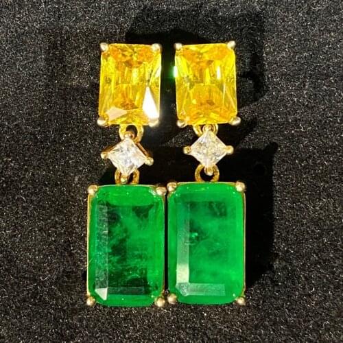 S925 Sterling Silver Luxury Green Diamond Dangle Earring For Women Wedding Engagement Female Yellow Earrings Jewelry Ladies