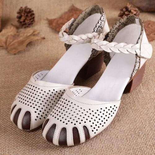 Women Sandals 2021 Summer New Genuine Leather Cutouts Comfort Breathable Womans High-heeled Sandals Soft Sole Woman Boat Shoes