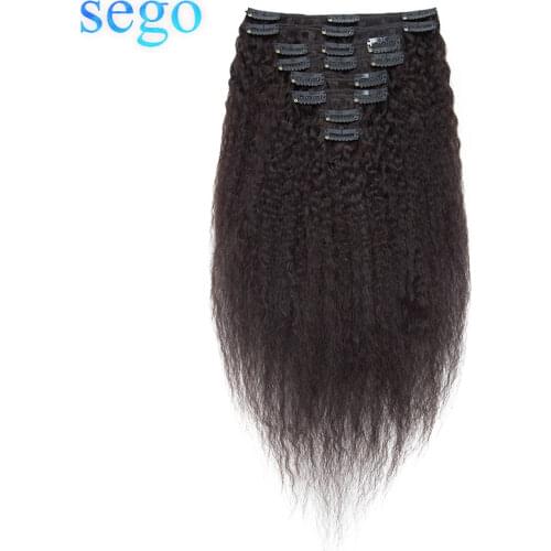 SEGO Hair Clips in Brazilian 100% Real Human Hair Afro Kinky Curly Kinky Straight Clip in Hair Extensions 8 pcs/set Remy Hair