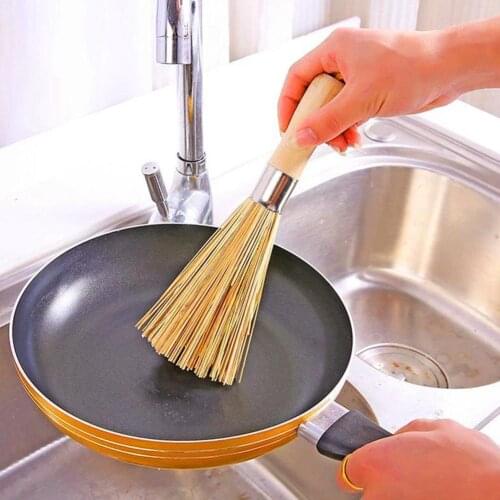 Non-stick Oil Bamboo Wok Brush Kitchen Pot Strong Polishing Rust Remover Scrubber Dust Broom Cleaner Household Cleaning Tools