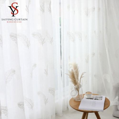 Embroidered Tulle Curtains For Living Room Modern White Feather Sheer Voile Curtain For Bedroom Window Curtain For Kitchen Door