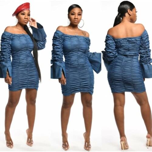 Womens Mini Skirt Off Shoulder Clubwear Bodycon Party Fold Denim