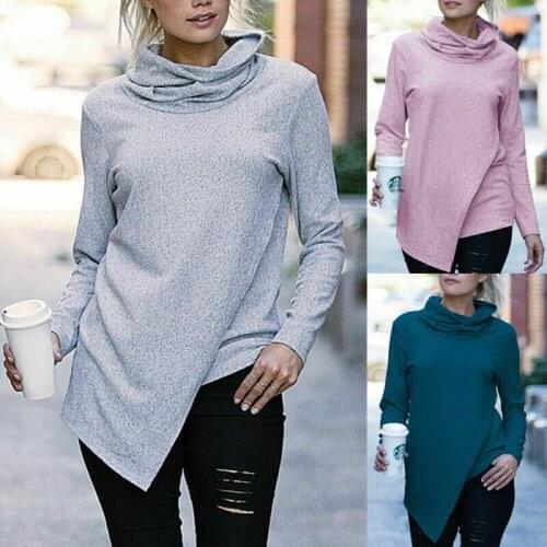 Women Casual Solid Long Sleeve Turtleneck Pullover Sweatshirt Autumn Sweatshirts