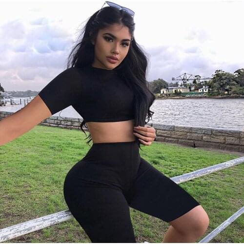 Wantmove 2 Piece Sets Womens Outfits New Short Sleeve T-Shirts High Waist Shorts Womens Clothing Summer 2021 Sports Suit AM066