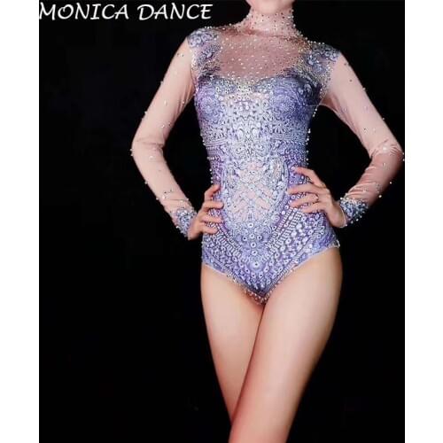 Sexy Glisten Rhinestones Stretch Printed Bodysuit Birthday Party Evening Celebrate Outfit Women Singer Dance Stage Bodysuit