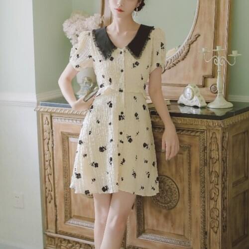French Vintage Floral Y2k Mini Dress Women Design Casual Korean Fashion Clothing High Waist Evening Party Elegant Dress Female