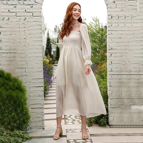 2021 Spring Womens High Waist Shawl Halter Fashion Long Sleeve Long Skirt Dress
