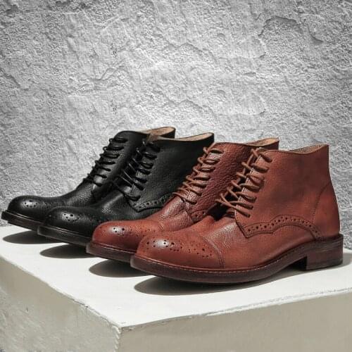 Winter Genuine Leather Bussiness Boots British Chelsea Boots Fashion High Lace Up Snow Ankle Boots Basic Bota Masculina