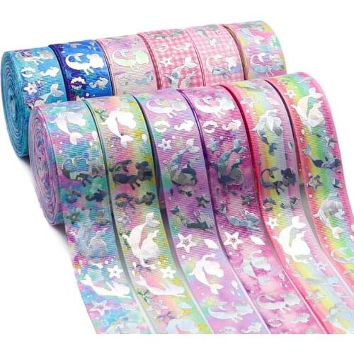 1" 25mm 5 Yards Glitter Laser Silver Foil Printed Grosgrain Ribbons Gift Packaging DIY Handmade Materials 18062602