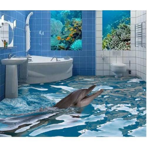 3d floor wallpapers Waterproof floor self-adhesive ocean dolphin 3D room wallpaper floor Home Decoration