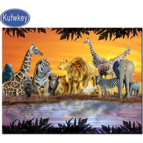 Jungle Animal Elephant lion diamond painting tiger diamond embroidery full round square drill 3d diy mosaic cross stitch kids gi