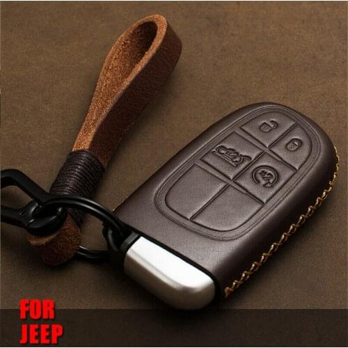 Genuine Leather Car Auto Remote Car Key Shell Case Protector Cover for JEEP FIAT DODGE CHRYSLER Cherokee Compass Car Accessories