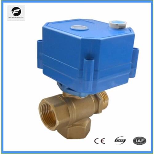CWX-25S DN15 DN20 1/2'' 3/4'' 3-way brass motorized ball valve with manual override function/position indicator DC12v DC5v AC220