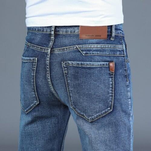 Spring Autumn 2021 Mens Smart Jeans Business Fashion Straight Regular Blue Stretch Denim Trousers Classic Men Plus Size 28-40