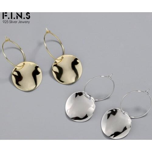 F.I.N.S Irregular Surface 925 Sterling Silver Dangle Earrings Big Concave Convex Round Hanging Earrings Silver 925 Fine Jewelry