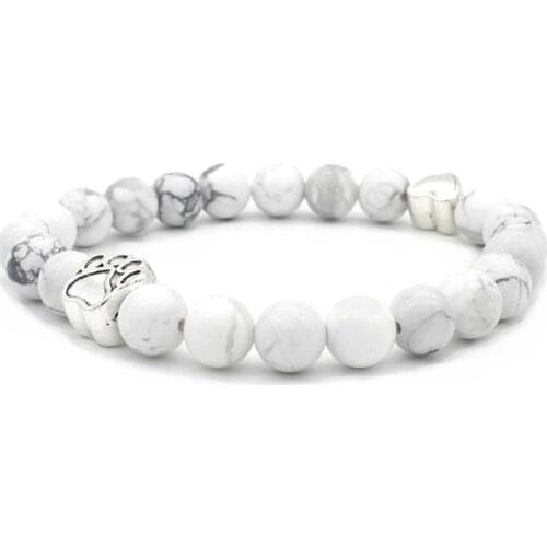 Dog claw copper nju3 white Howlite Onyx elastic thread adjusted seven bead nature black volcanic lava Stone Bracelet Bangles