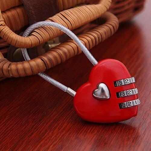 Combination Padlock Mini Heart Shape 3 Code Resettable Luggage Suitcase Bag Lock Padlock Mini Coded Keyed Anti-Theft Locks 2021