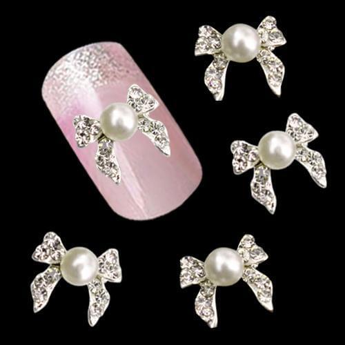 HOT SALE10Pcs Nail Art Stickers Shiny Rhinestone Faux Pearl Bowknot DIY Decorations Beauty Charm Nail Art DIY Nail Art Stickers