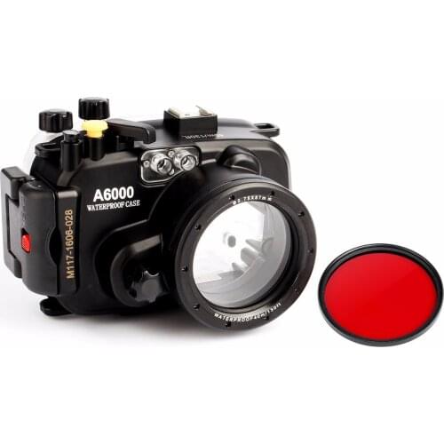 Meikon 40m/130ft Underwater waterproof Camera Housing case For Sony A6000 16-50 lens + Red Filter