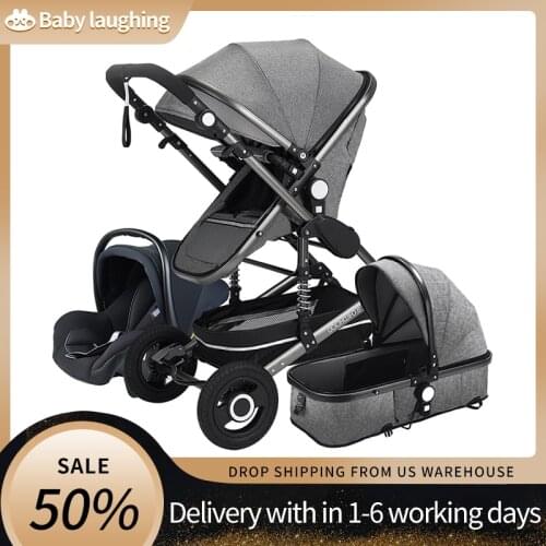 Multi-Functional 3 in 1 Baby Stroller High Landscape Can Sit Reclining Light Folding Strollers Two-Way Push With Car Seat