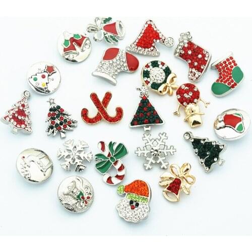 20pcs mixed Christmas snap buttons Rhinestone Santa Claus sock Tree Snowman Snowflake 18MM snap buttons fit snap necklace