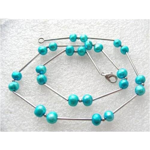 New Arrival Favorite Pearl Jewelry Amazing 7mm Blue Natural Freshwater Pearl Tible Silver Necklace Fine Lady Gift