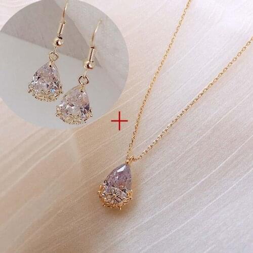 New crystal Zircon Pendant Necklace womens gold necklace fashion French romantic Water Drop Crystal chain fashion jewelry