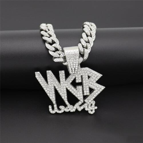 New Bling Iced Out Cubic Zircon Cuban Link Chain Letter WCB Pendant Necklace For Men Hip Hop Jewelry Gift Dropshipping