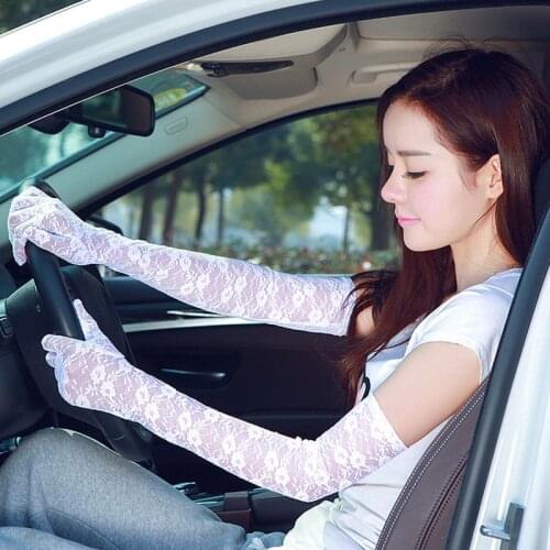 New Women New Summer Sun UV Protection Ladies Short Gloves Lace Driving Gloves Flexible Accessories Full Finger