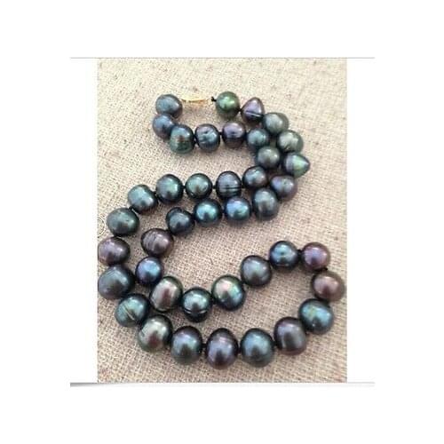TAHITIAN 9-10MMSOUTH SEA BLACK BLUE PEARL NECKLACE 18inch