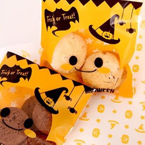 Packing Bag Cookies Retail Plastic Cute Happy Halloween Pumpkin DIY Candy Cookies Biscuits Snack Baking Cake Candy Bags HG0248