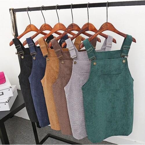 Corduroy Suspender Retro Dress Autumn Girls Loose Overall Vest Mini Braces Dresses Female Casual Sleeveless Beach Sundress