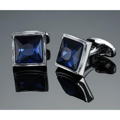 AS High quality blue crystal Cufflinks new fashion jewelry brand square Cufflinks mens Wedding Shirt badge pin gift
