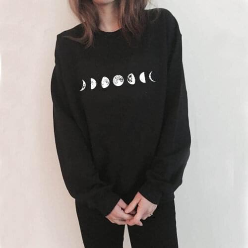 Moon Phase New Moon Full Moon Graphic Printed Funny Casual 100%Cotton Long Sleeve Tops Nature Planet Sweatshirts Gift for Her