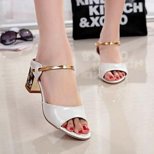 Women Sandals Golden Silver Ladies Sandals Middle Heels Wedge Sandals Summer Women Shoes Open Toe Women Slippers