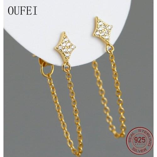 Chain Star Stud Earring 925 Sterling Silver Crystal Chain Earrings For Women Zircon Charm Jewelry The New Luxury Accessories