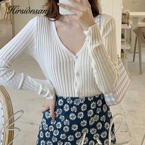 Hirsionsan Candy Color Knitted Cardigan Women Spring Autumn Long Sleeve Basic Fitted Cropped Sweaters Female Casual Short Jumper
