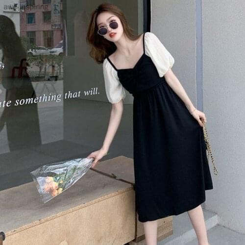 2021 Summer New Dress Temperament Fashion Retro Thin Puff Sleeves Waist Generous Simple and Gentle Fairy Skirt Senior Long