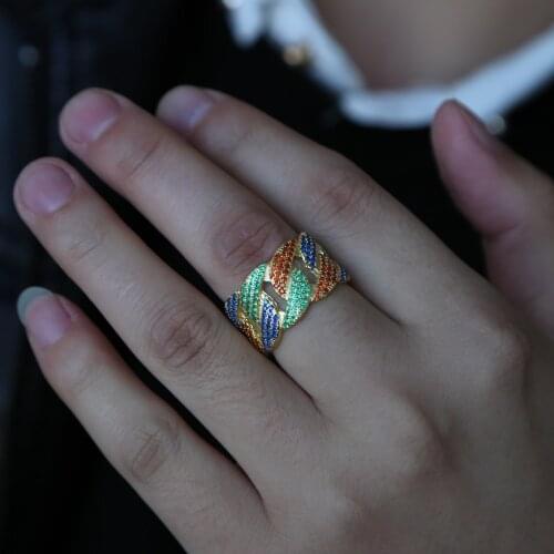 Gold Filled hip hop iced out rainbow stone cz ring european women man simple trendy engagement rock bling bling finger jewelry