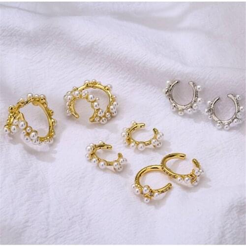 HECHENG,1 pair,Pearl Ear Cuff,C Shaped CZ Rainestone Small Ear Clip Earrings For Women Girls Wholesale