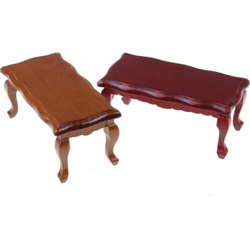 1PCS 1/12 Dollhouse Miniature Tea Table Furniture Wavy-Edged Wooden Coffee End Table 9.2cm*4.5cm*4 Cm