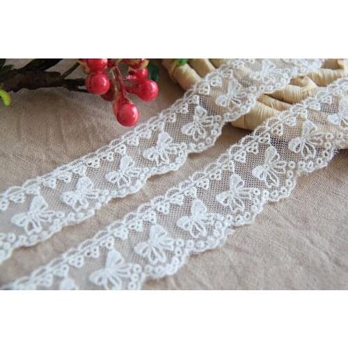 15yards 3.5cm cute bow cotton embroidery lace lovely wave cotton lace trim ribbon