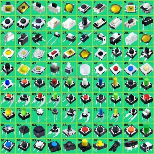 200PCS Assorted Micro Push Button Tact Switch Reset Mini Leaf Switch SMD DIP 12*12 3*6 6*6 100 Types DIY Repair Part