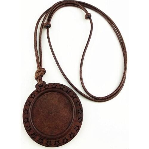 5pcs Semi-finished Necklac brown blank wood base settings pendant trays fit 25mm cabochon jewelry bezels for necklace making