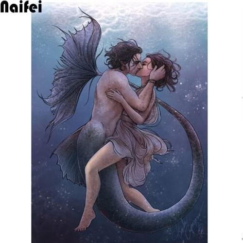 5D DIY Full Drill Round Diamond Painting Lovers in the Sea Pattern Diamond Embroidery Cross Stitch Stickers Mosaic Handmade