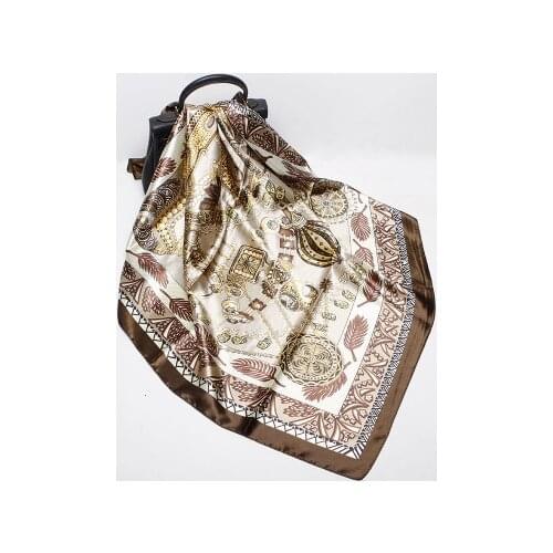 90*90cm New Retro Feather Ring Printed Scarf Womens All-match Square Scarf Scarf Decorations Shawl